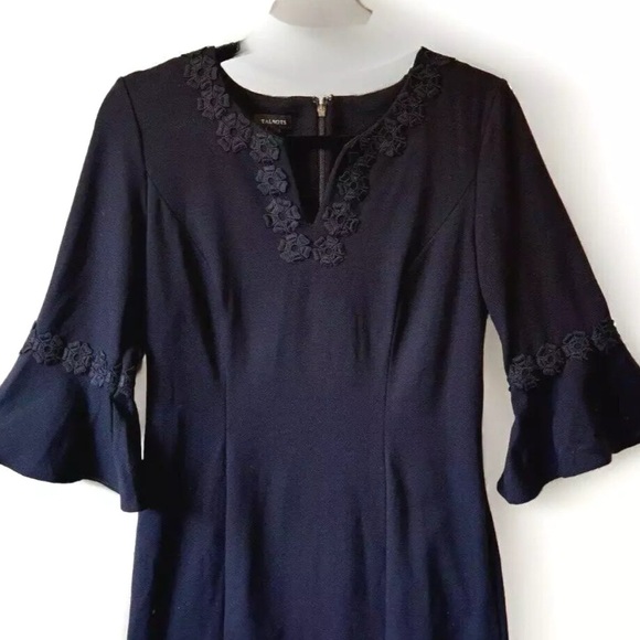 Talbots Blue V-Neck Sheath Dress with 3/4 Bell Sleeves - Picture 1 of 8